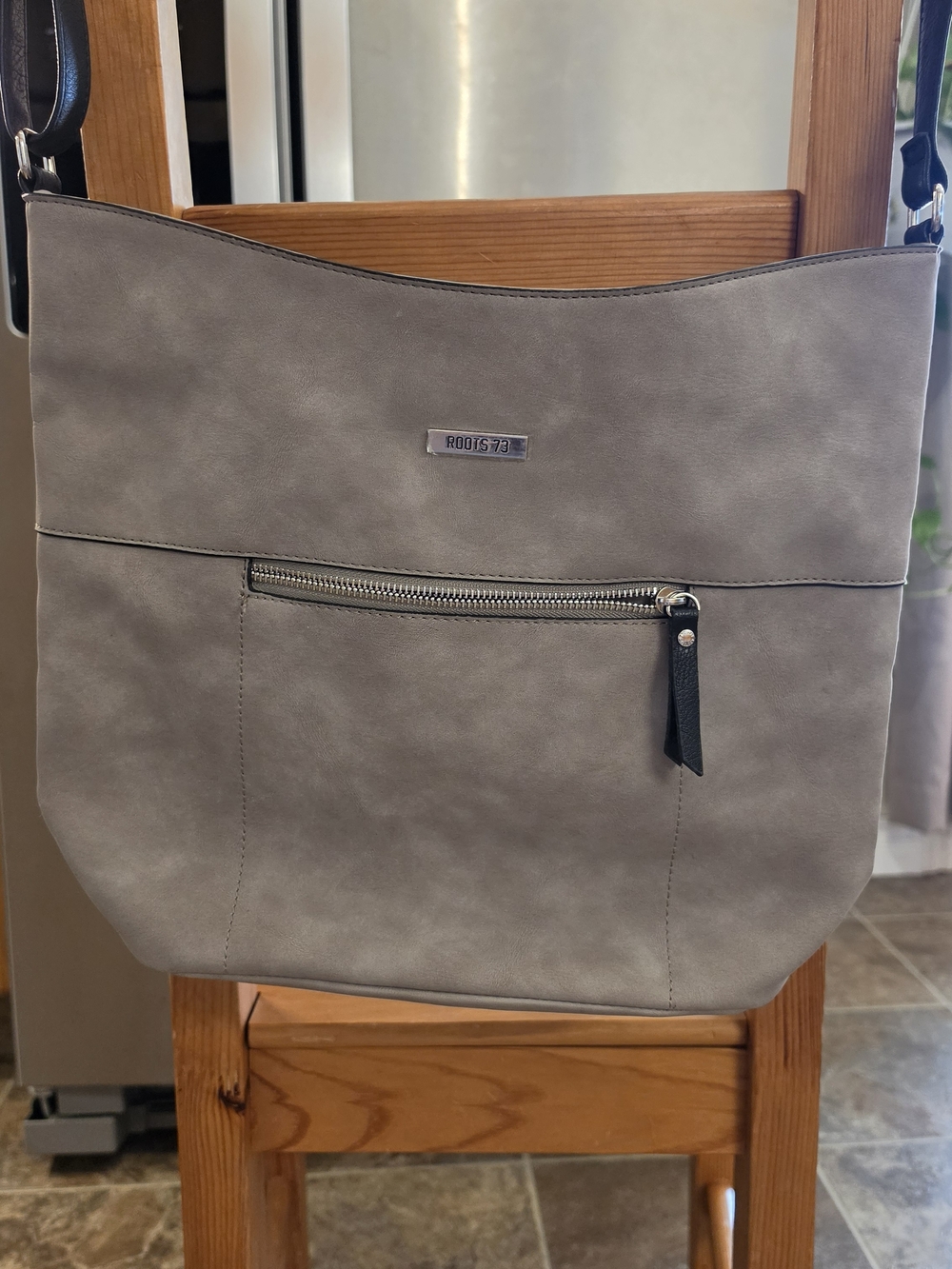Roots Taupe Grey Shoulder Bag with Front Zip